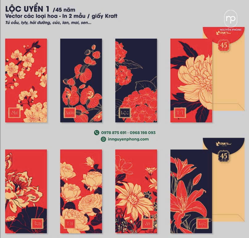 Mẫu in lì xì mùa hoa độc đáo